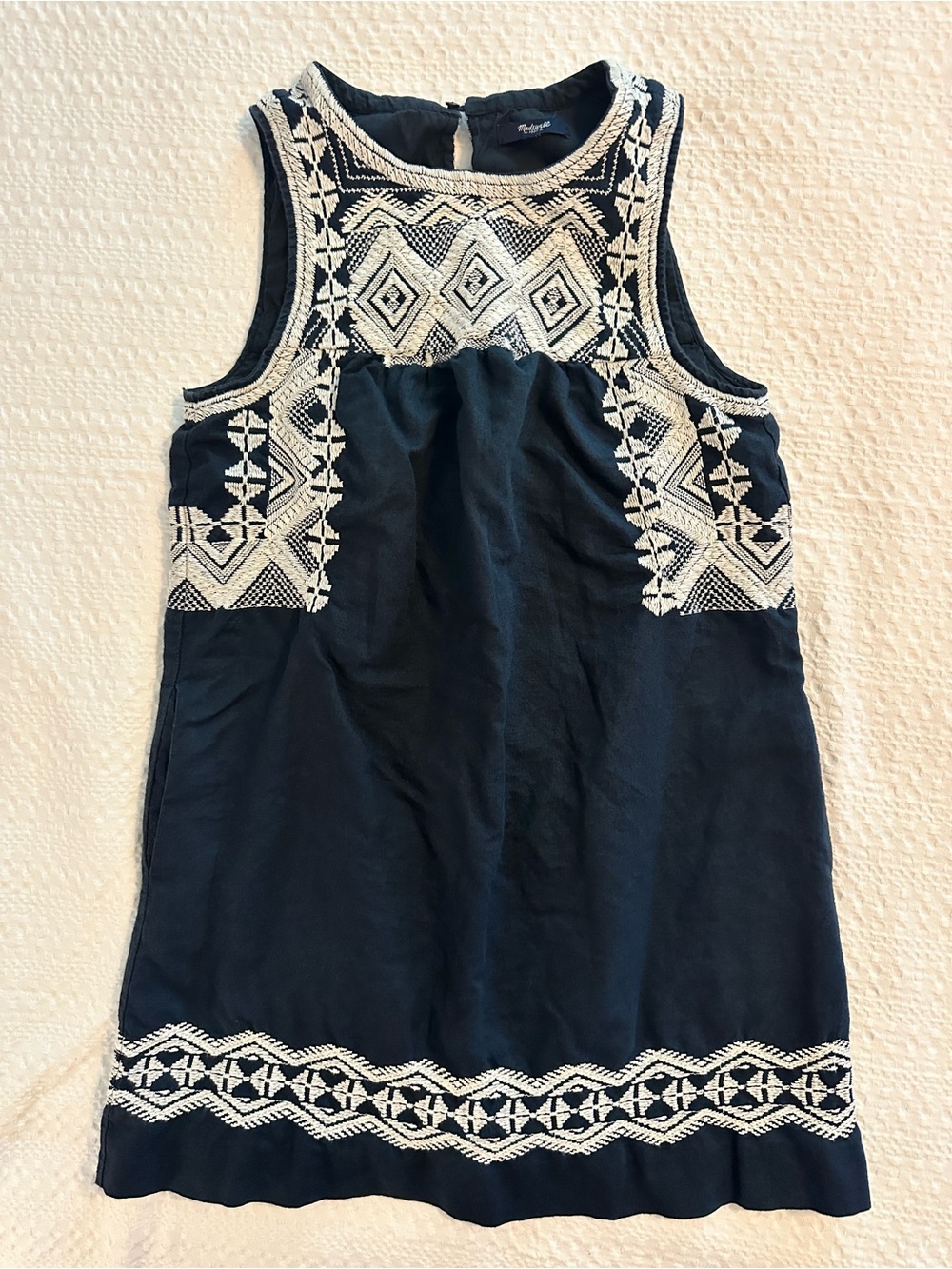 Madewell Stitchtake Embroidered Linen-Cotton Blend Shift Dress - Navy/White Size